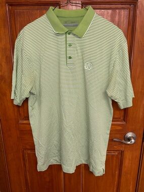 Cutter & Buck Notre Dame Fighting Irish Green White Striped Polo Shirt XL